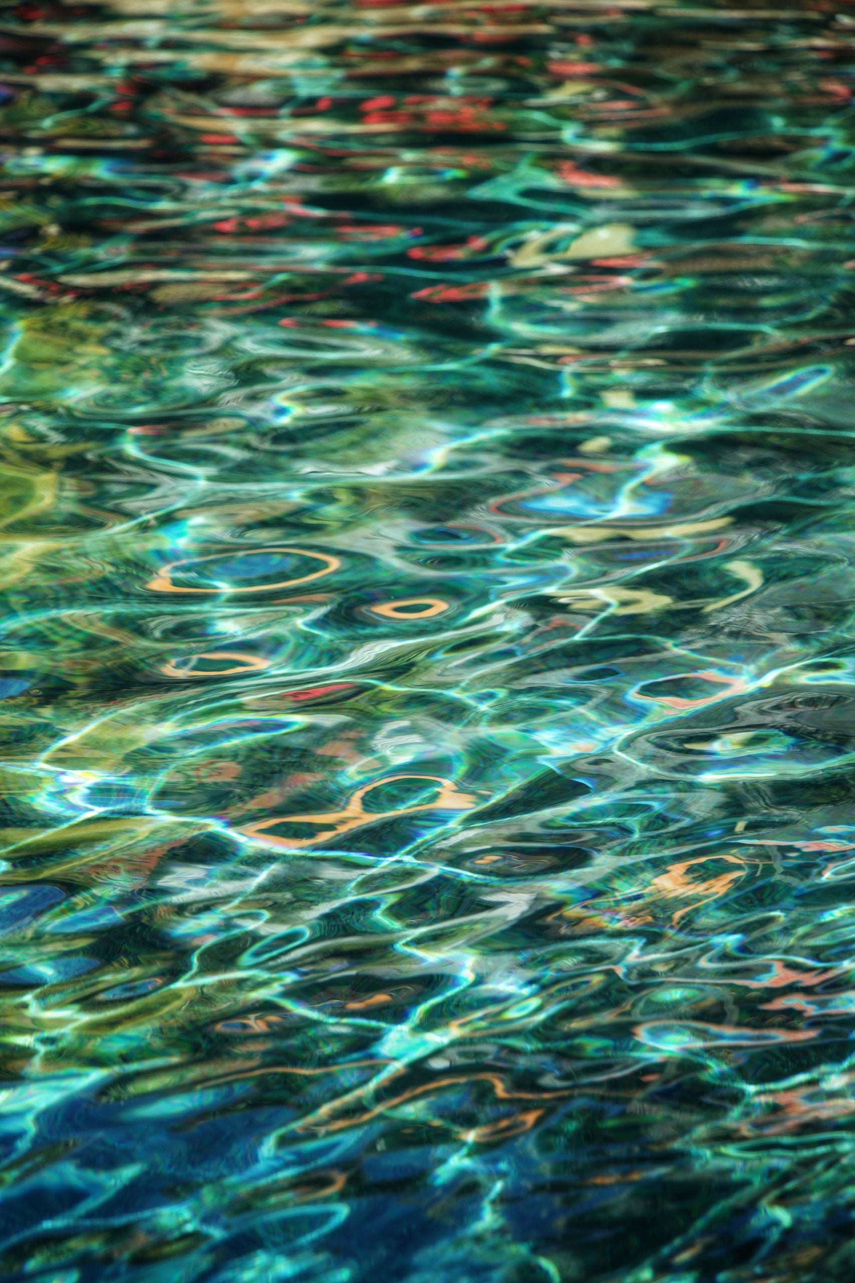 Colorful sunlight reflections dance on the water surface in Cabo San Lucas, creating a mesmerizing pattern.